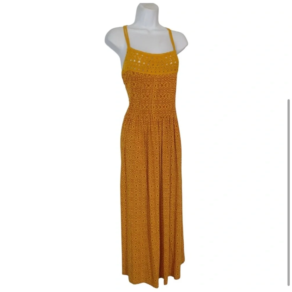 Moda International Yellow Red Boho Crochet Summer Maxi Dress Medium - Picture 2 of 3